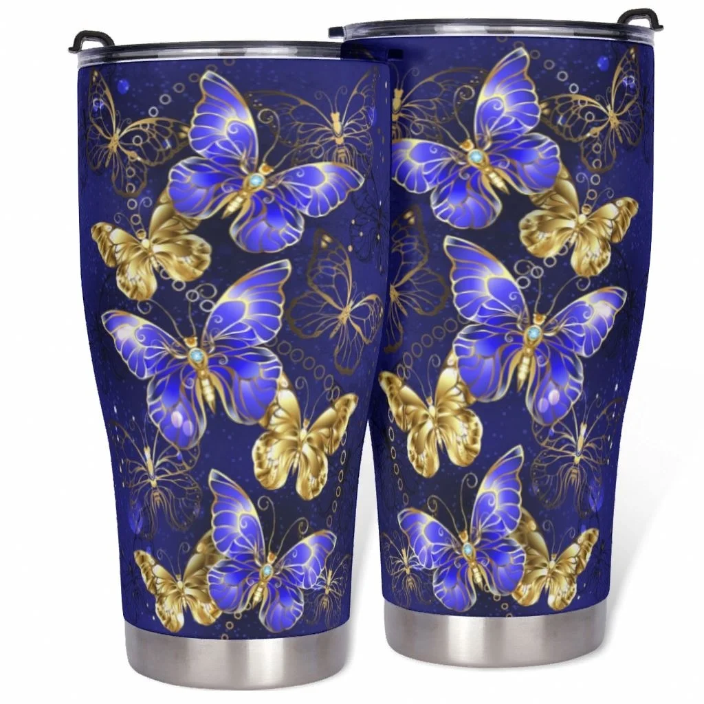 

Top Quality White Sublimation Custom Blue Butterfly Car Cup Porcelain Cups