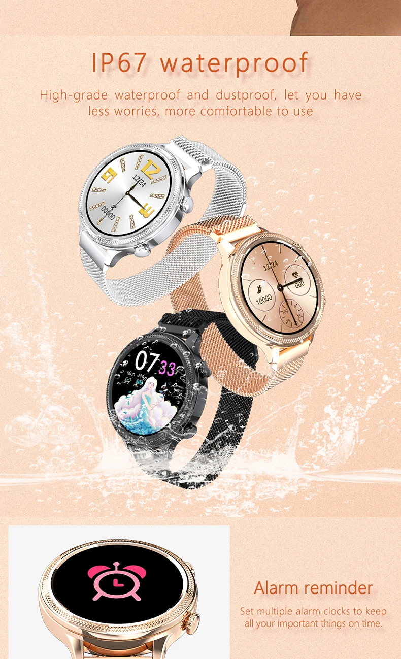 2020 Fashion Lady Smart Watch M3 Heart Rate Blood Pressure Oxygen Full Touch Waterproof Women Similar KW10 KW20 DT96 Smartwatch