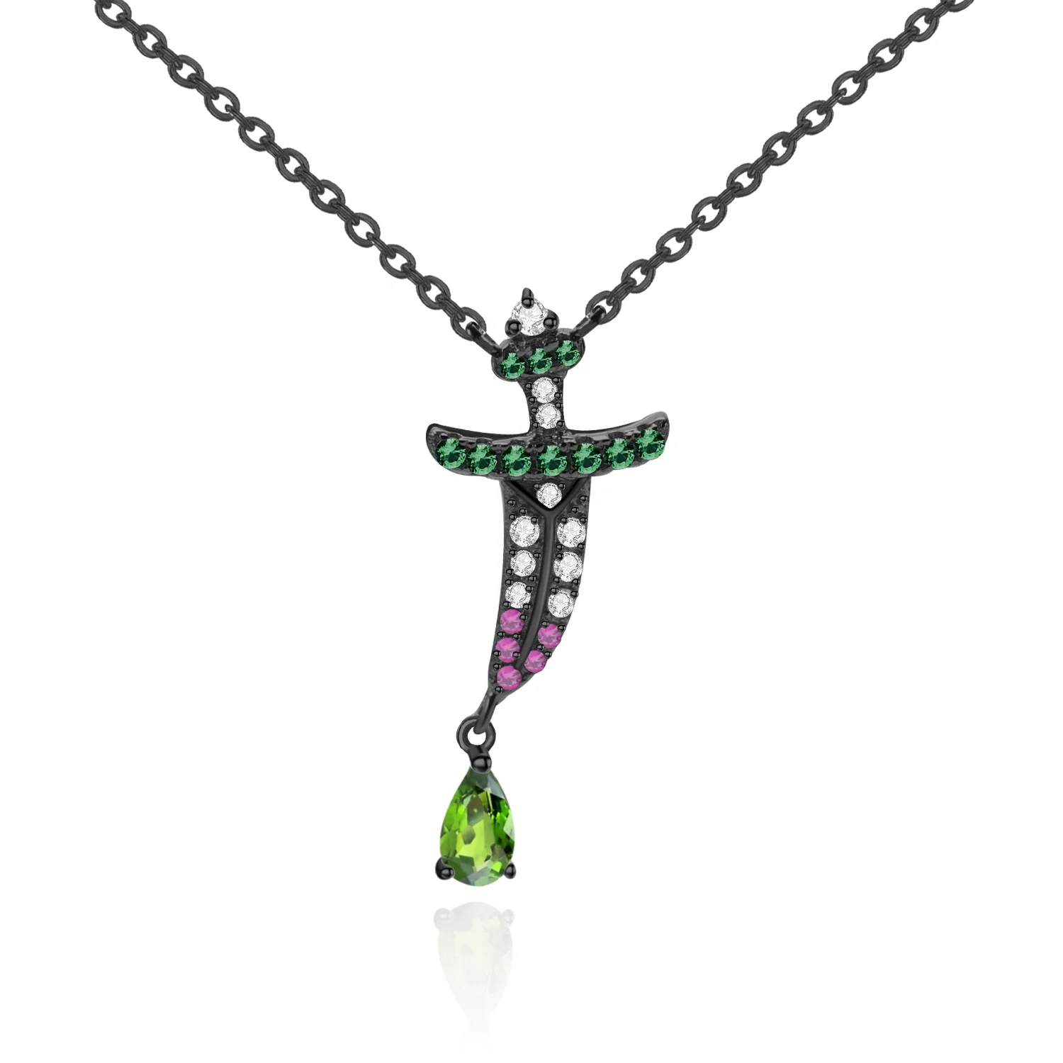 

Abiding Natural Chrome Diopside Gemstone Knife Shape Necklace Pendant 925 Sterling Silver Fine Jewelry