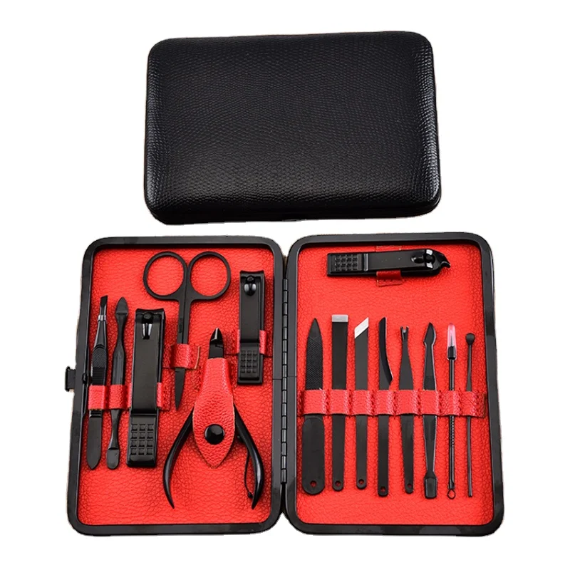 

Original Factory Hot Sale 15Pcs Nail Clipper Set Stainless Steel Nail Cutter Tools Professional Manicure Pedicure Set, Black with red