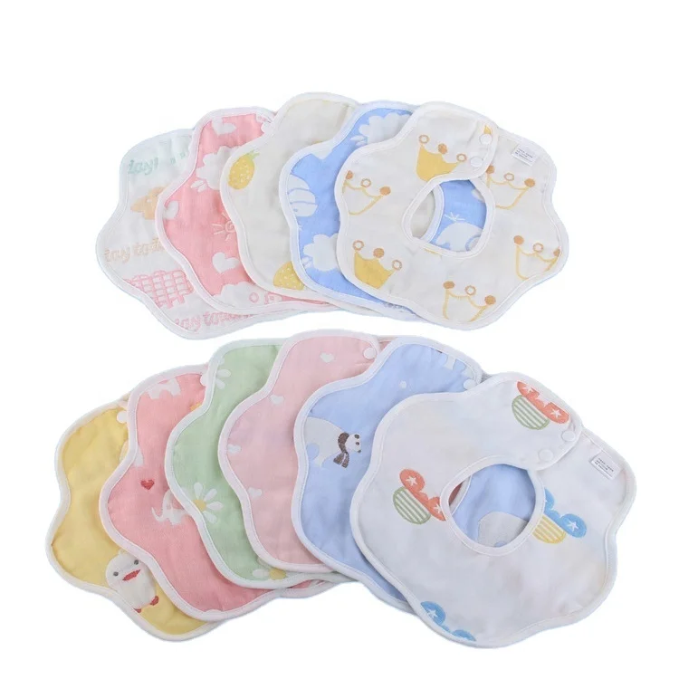 

40 Design 6 Layers Baby Cotton Bib Flower Design Infant Waterproof Bandana Round 360 Degree Baby Feeding Saliva Towels Baby Bibs, Customized color