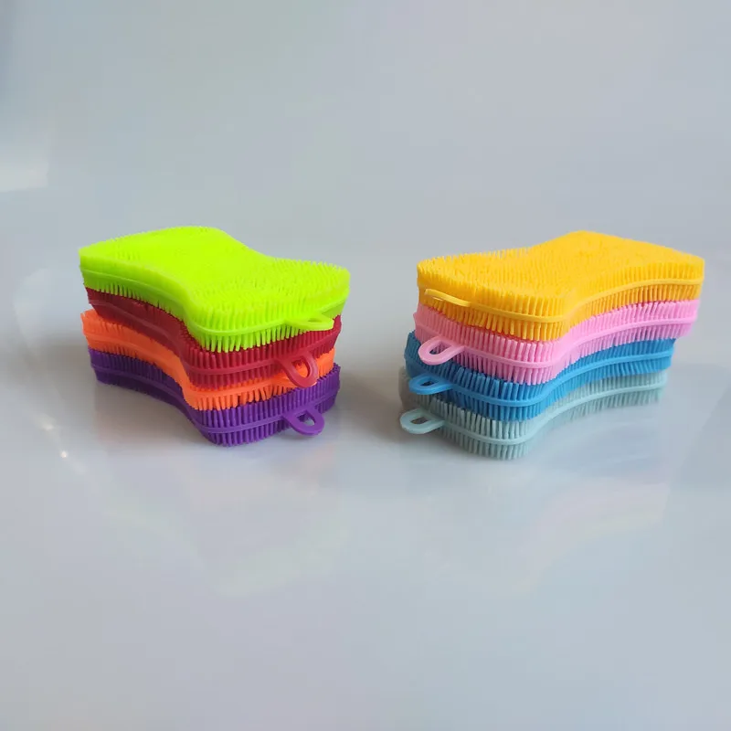 

Silicone Dish Sponge Washing Brush Scrubber Household Cleaning Sponges Pose, Blue, red, green,yellow,purple,orange ,pink