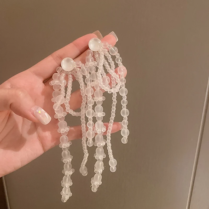 

white crystal fancy beaded drop earrings