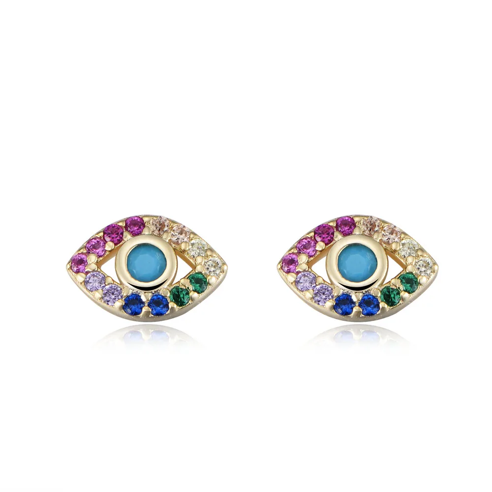 

Peishang 925 Sterling Silver Gold Plated Rainbow Colorful Zircon Evil Eyes Earrings