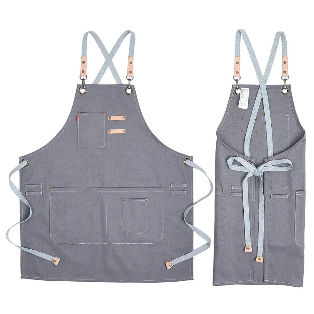 

Cotton Apron for Men Women, Chef BBQ Grill Work Shop Aprons with Adjustable Strap Apron, Grey