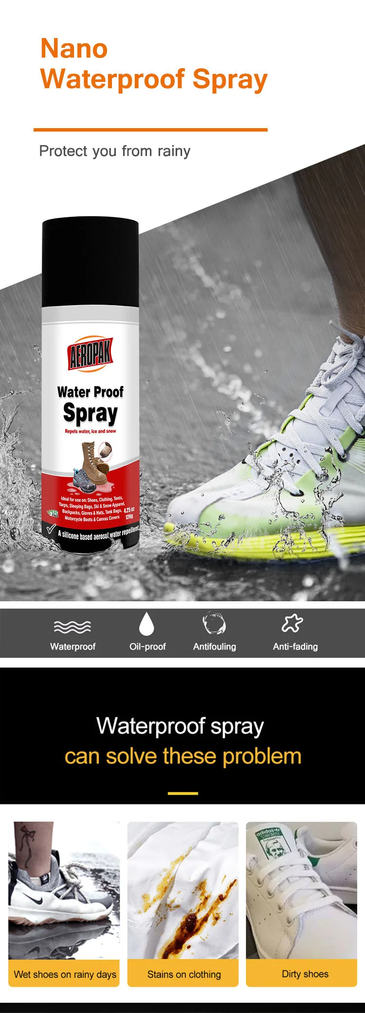 Waterproof spray for clothing shoes tents waterproofing