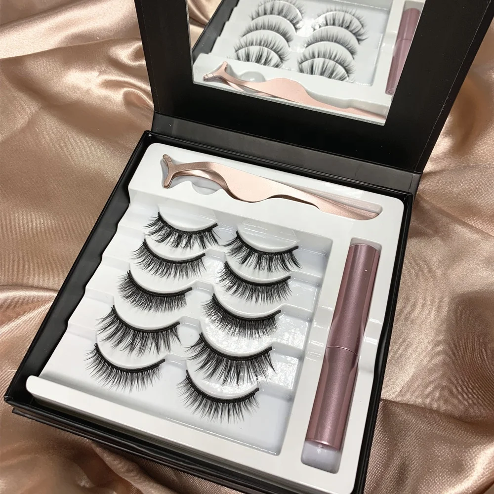 

Custom 5 Pairs False Eyelashes Packaging Box Wholesale 5 Magnetic Mink Eyelashes Kit