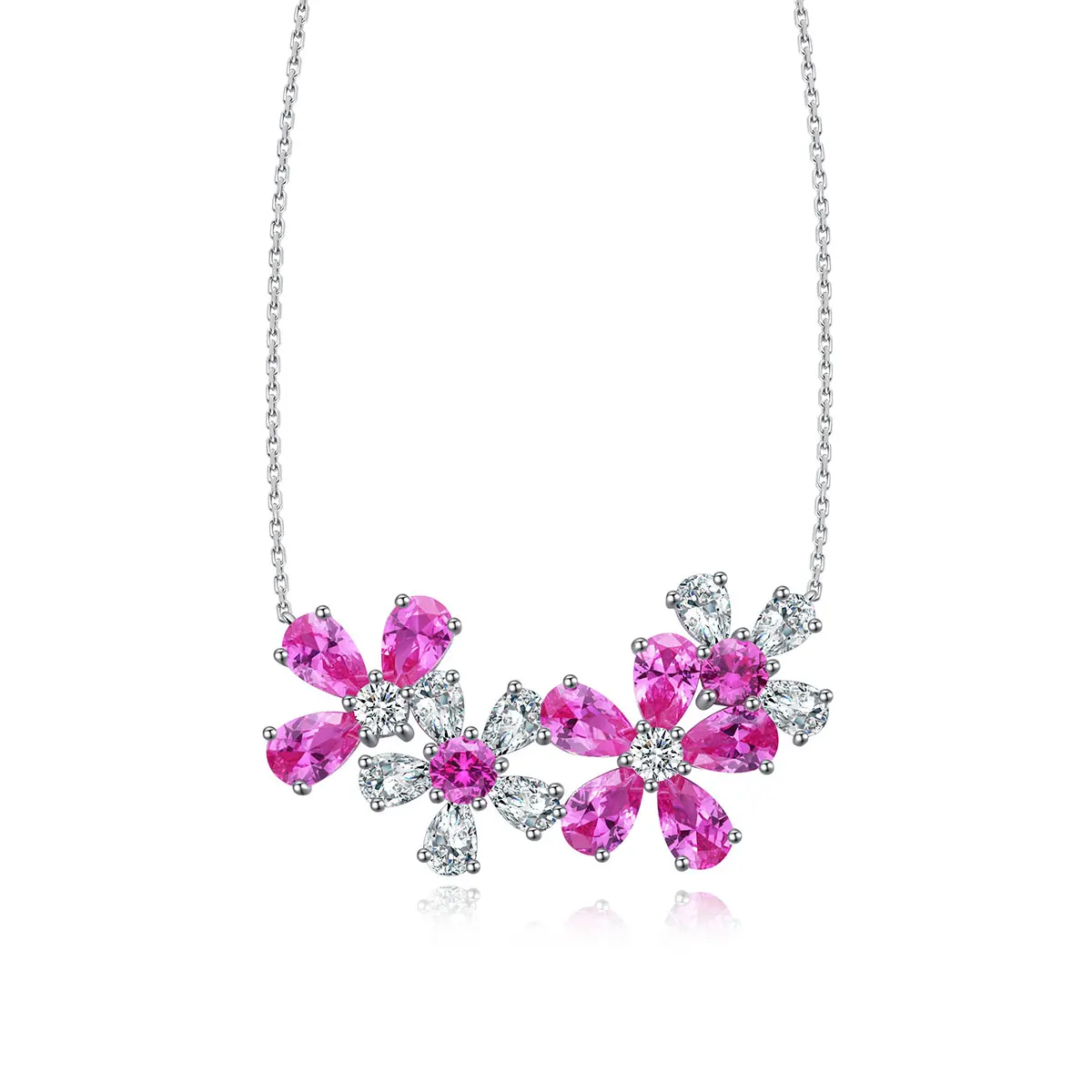 

Anster jewelry s925 sterling silver lab grown pink sapphire flower chocker necklace wholesale price factory direct sale