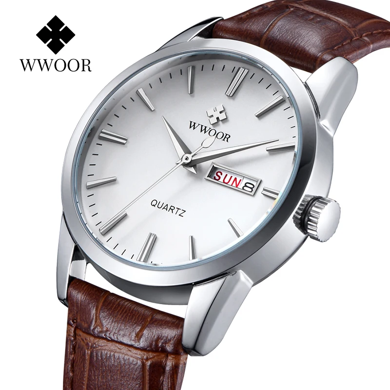 

New Arrival WWOOR 8801P Simple Men's Wristwatches Charm Leather Band Calendar Chronograph Watches Fashion Quartz Watches for Man