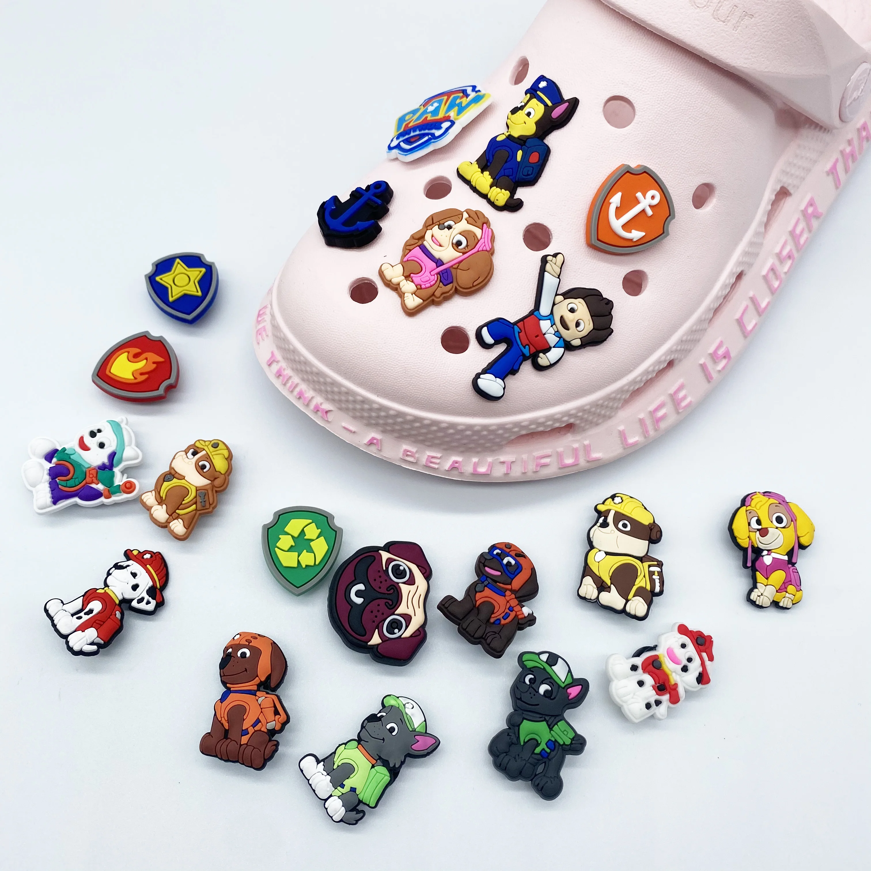 

Dog new style custom logo PVC Patrol buttons cartoon Croc charms decorative Ryder and dog anime shoe charms