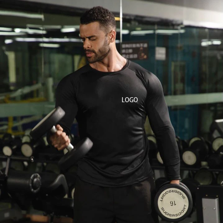 Wholesale Fitness Clothing 140 Gsm High Elastic Solid Color Long-Sleeved  Gym t Shirt for Men