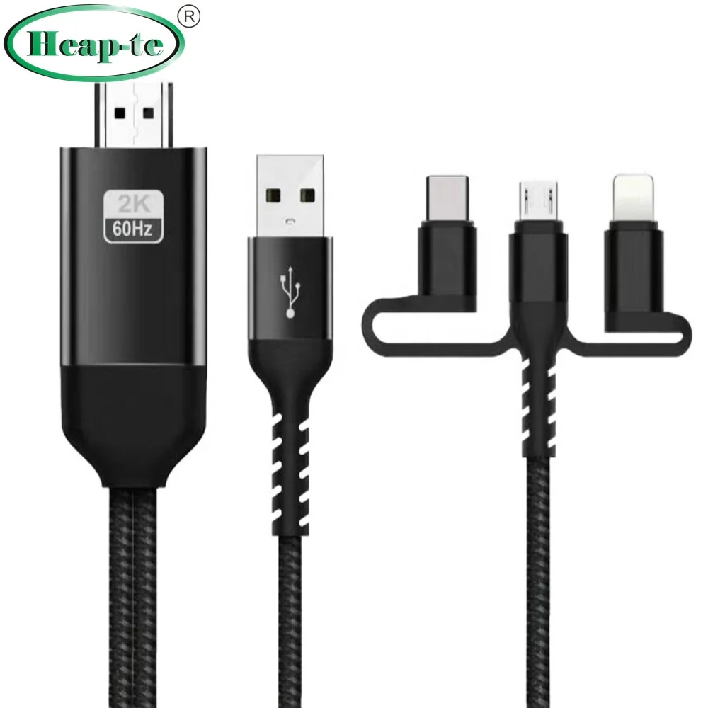 

3 in 1 Lighting Type-C Micro USB to HDMI Cable for iOS and Android 2M support iP11, Sliver