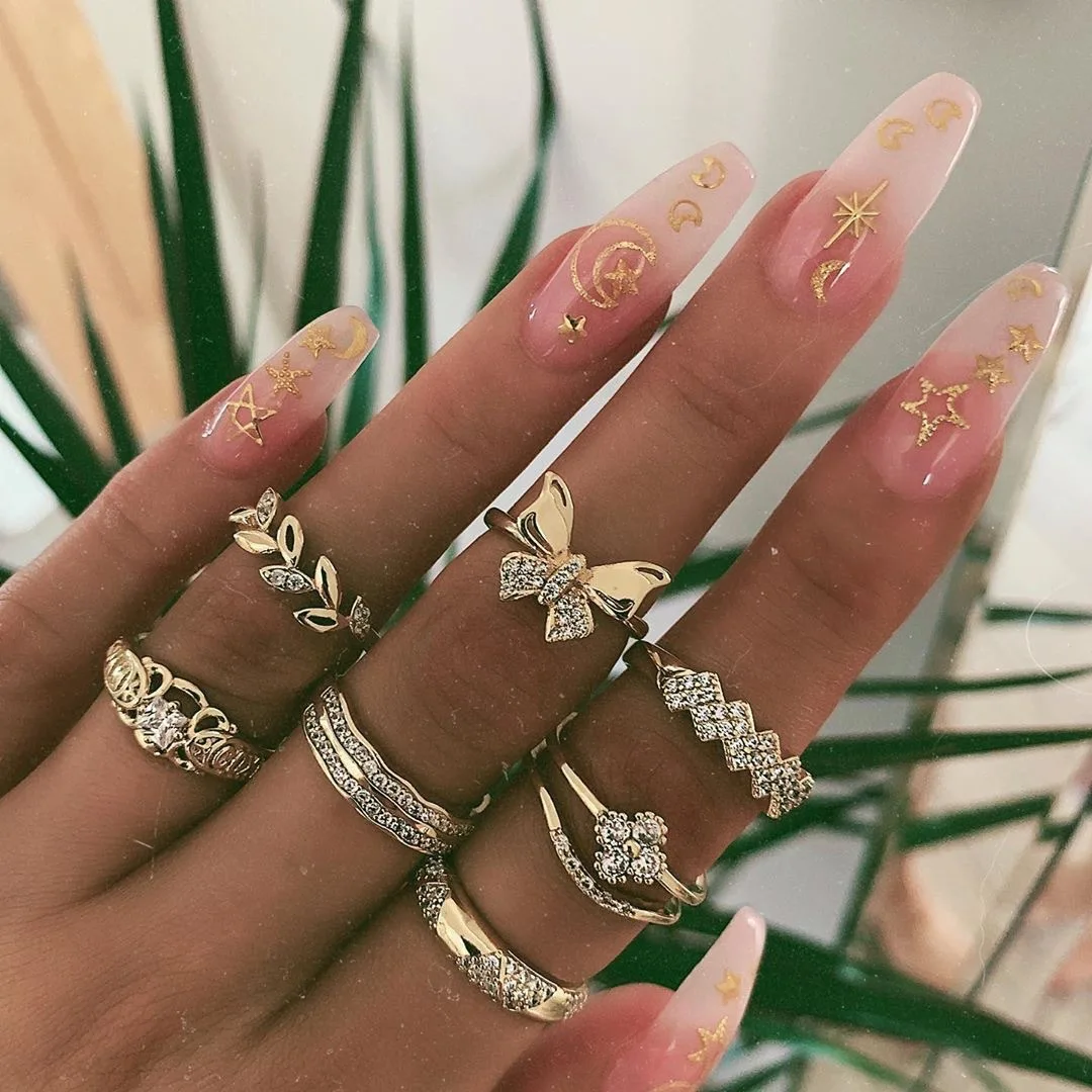 

Gold Knuckle Rings Set Butterfly Stacking Ring Vintage BOHO Midi Rings Mixed Style for Women Teen Girls