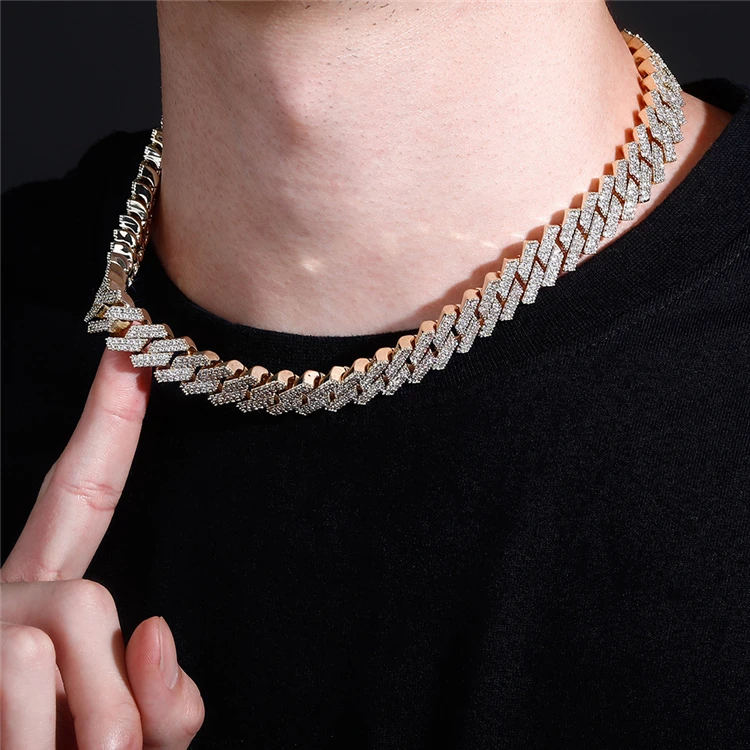 

Wholesale 12MM Hip Hop Silver Jewelry Necklace CZ Diamond Chain 14K Gold Plated Cuban Chain Men Women, Gold/silver