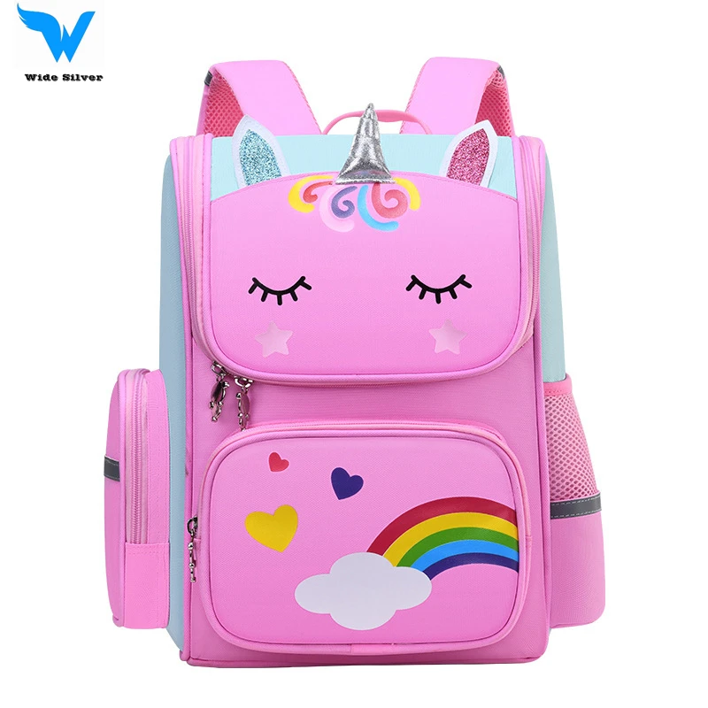 

New Arrival mochila unicornio peluche Multi-colors Bag Student Kids Backpack For Girls of primary school grade 1-3, Dark blue/ocean blue/ purple/pink