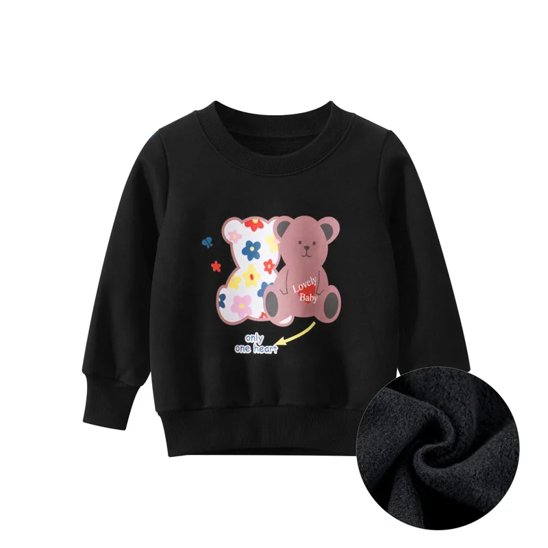 

2 to 8 years winter black fleece childrens hoodies wholesale print bear kids hoodie girls