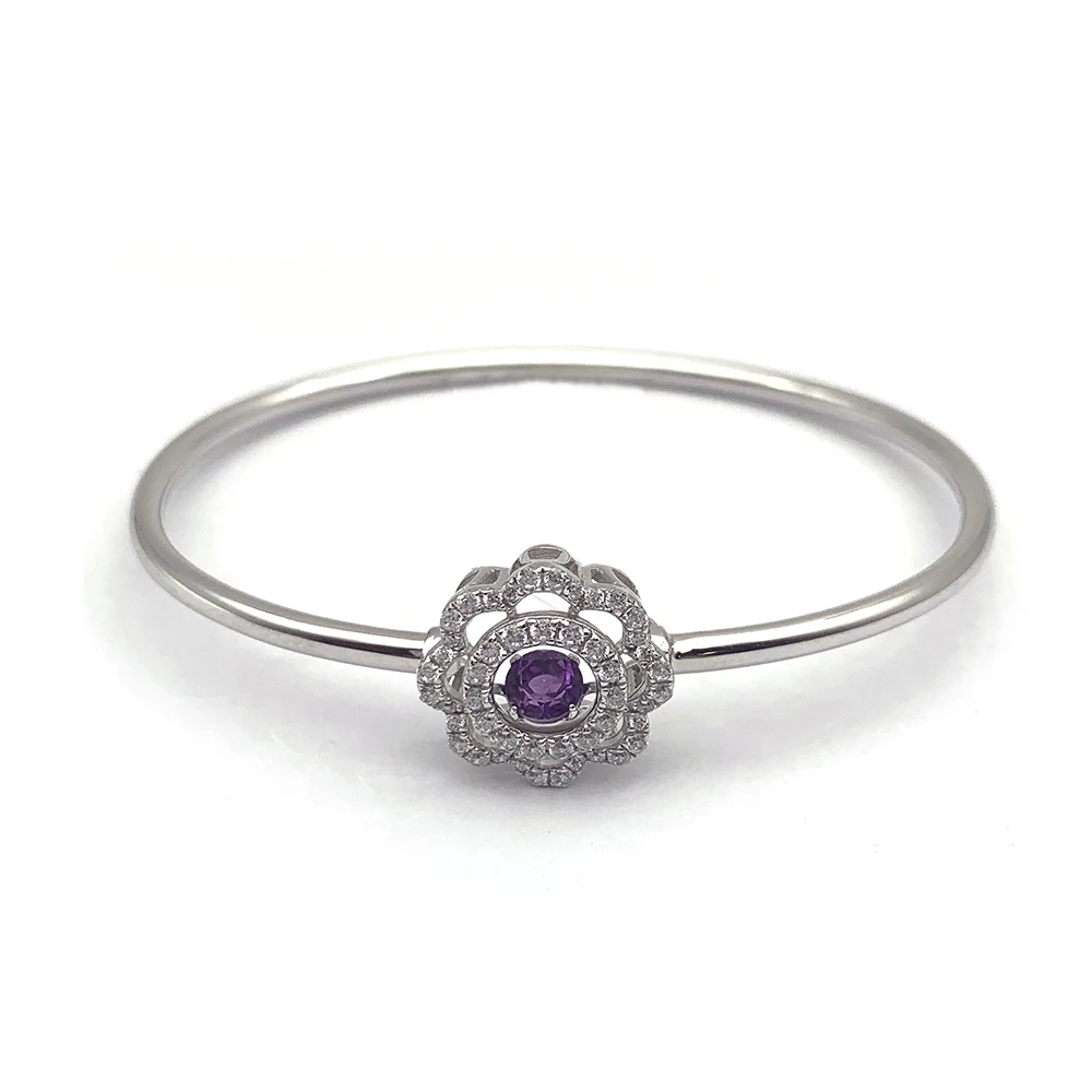 product-Women Swivel Purple Gem Bracelet, Zircon Flower Design Silver Bangle-BEYALY-img-2