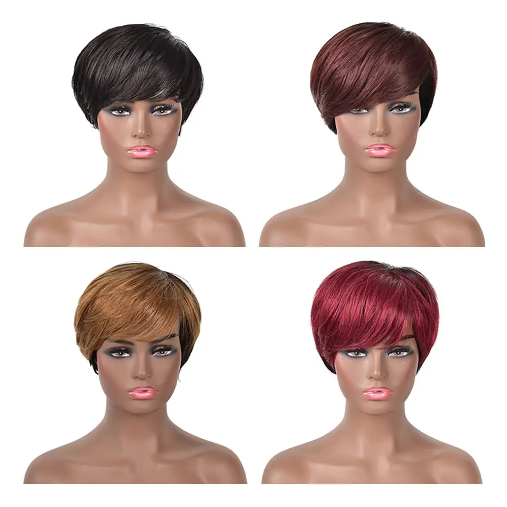

Baby Young Hair Short Human Hair Wigs For Black Women Straight Hair Pixie Cut Wigs Side Part Short Wigs