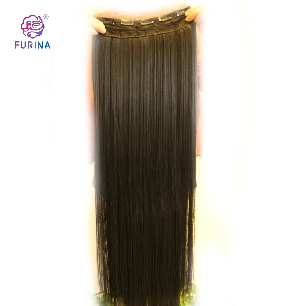 

32inch Long hair extensions cheap natural color one pcs 5 clips in synthetic hair extensions, 1b# natural color hair