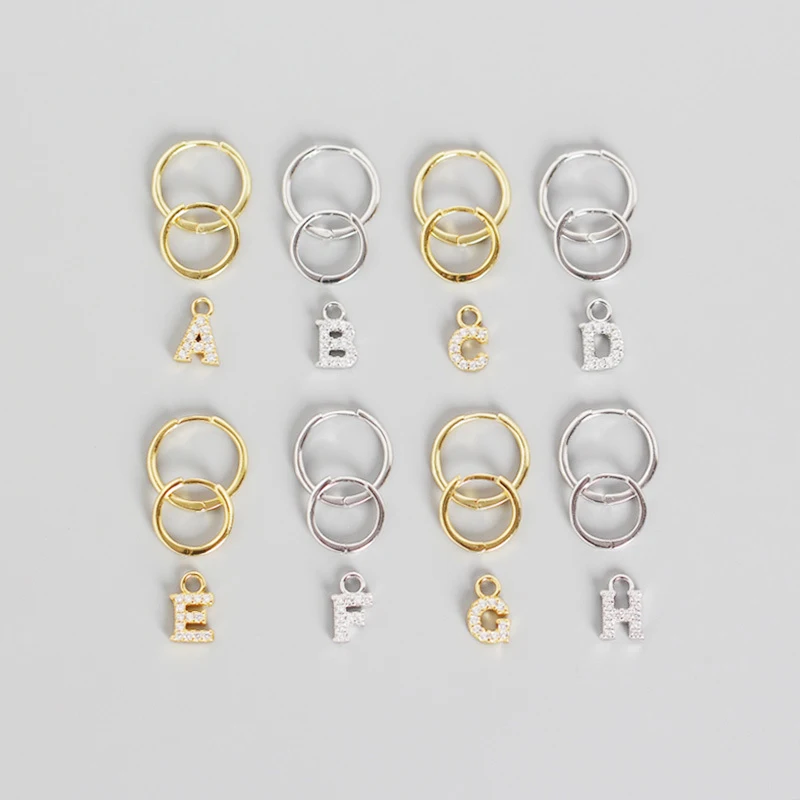 

Delicate Cubic Zirconia jewelry 925 Silver Small 18k Gold Huggie Hoop Earrings Letter Charm Dangle Initial Earrings