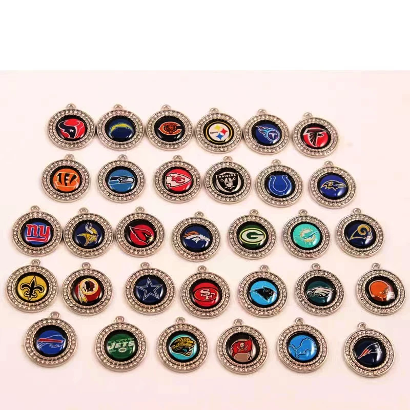 

New Custom 32 Designs Rhinestone Jewelry Making American Football Pendant Charms Team logo accessories rugby