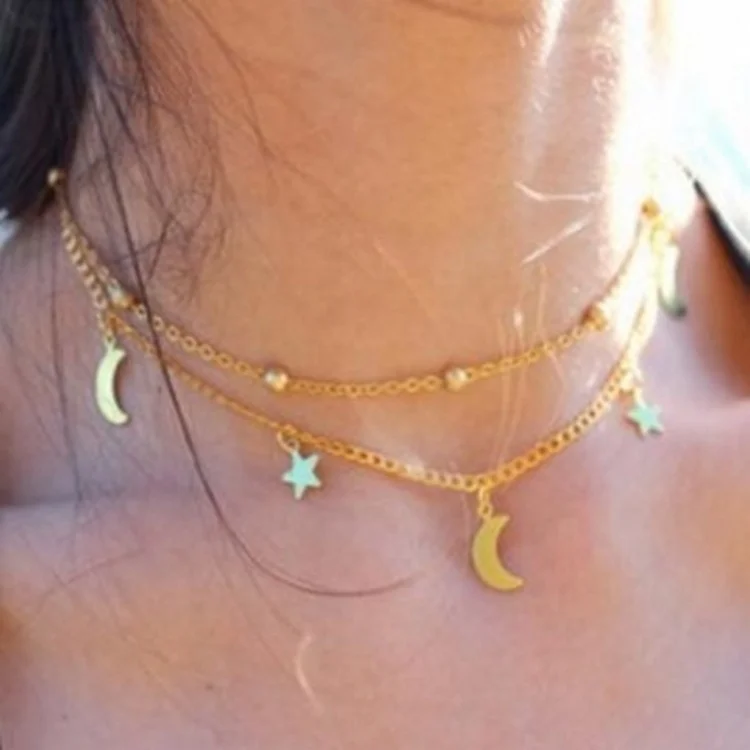

Wholesale Punk 2021 New Fashion Necklace Gold Moon Star Short Necklace, Picture