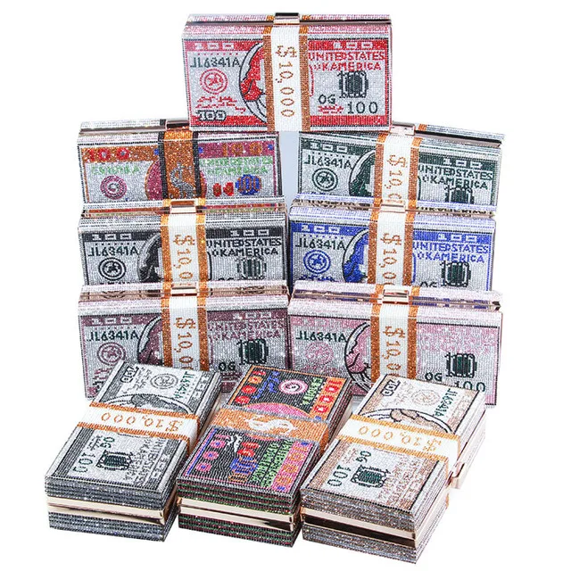 

Womens USD Handbag Money Purse Customizable Diamond Crystal Sequins Fashion Lady Party Clutch Bag