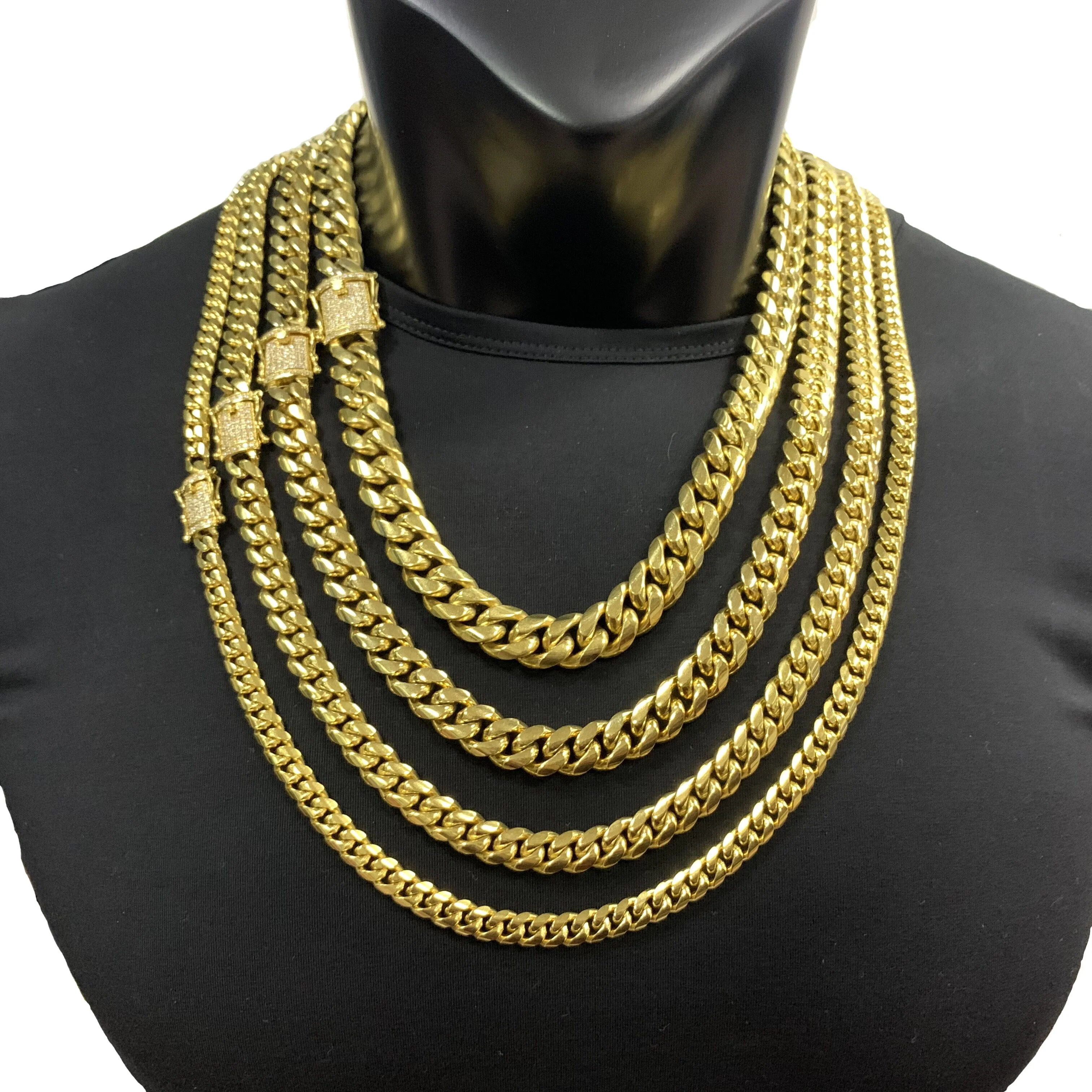 

8MM 10MM 12MM 14MM Mens Hip Hop Cuban Necklace Thick Heavy PVD Gold Plated Stainless Steel Cuban Link Chain