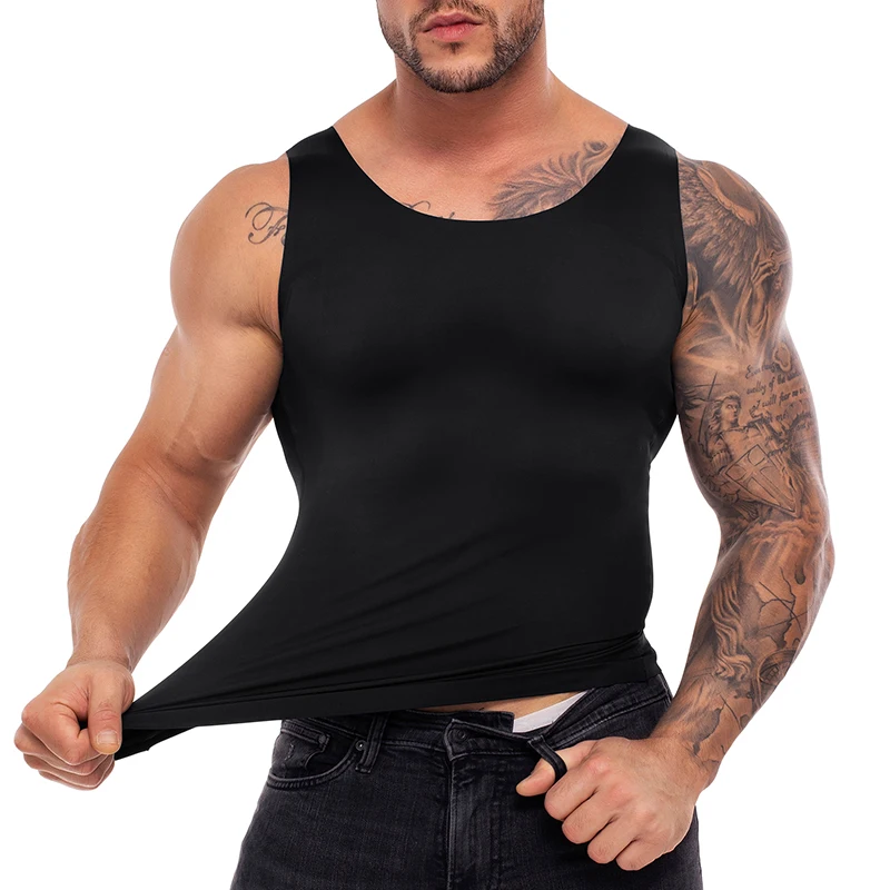 

Men Invisible Body Shaping Tops Deep U Round Collar Stretchy Tummy Control Slimming Shapewear