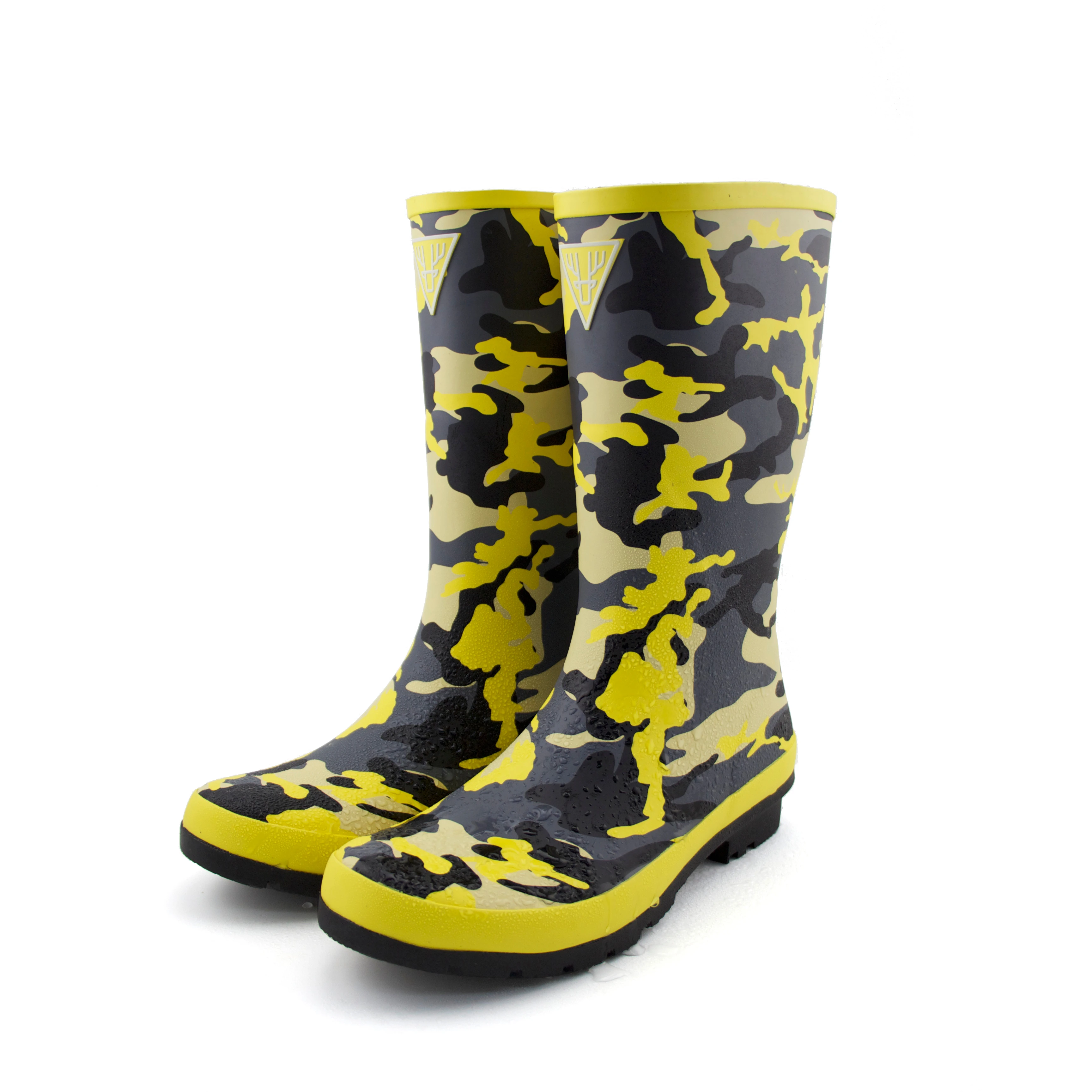 

Classic design women waterboots rain boots rubber with camo printing, Pink/green/yellow