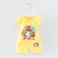 

Manufacturers direct air cotton children fly sleeve + shorts set cute little girl plain short sleeve set