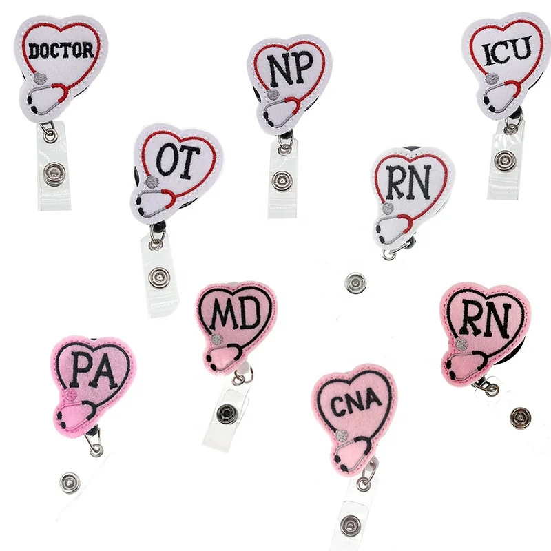 Medical Gift supplier mixed Styles RN CNA LPN PA NP Stethoscope Nurse Doctor Retractable badge reel for nurse accessories, As picture