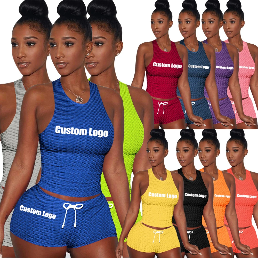 

2021 Custom logo summer 2pc 2 two piece biker short set women sweat booty biker shorts for women woman sweatshorts bikershorts, 4 colors