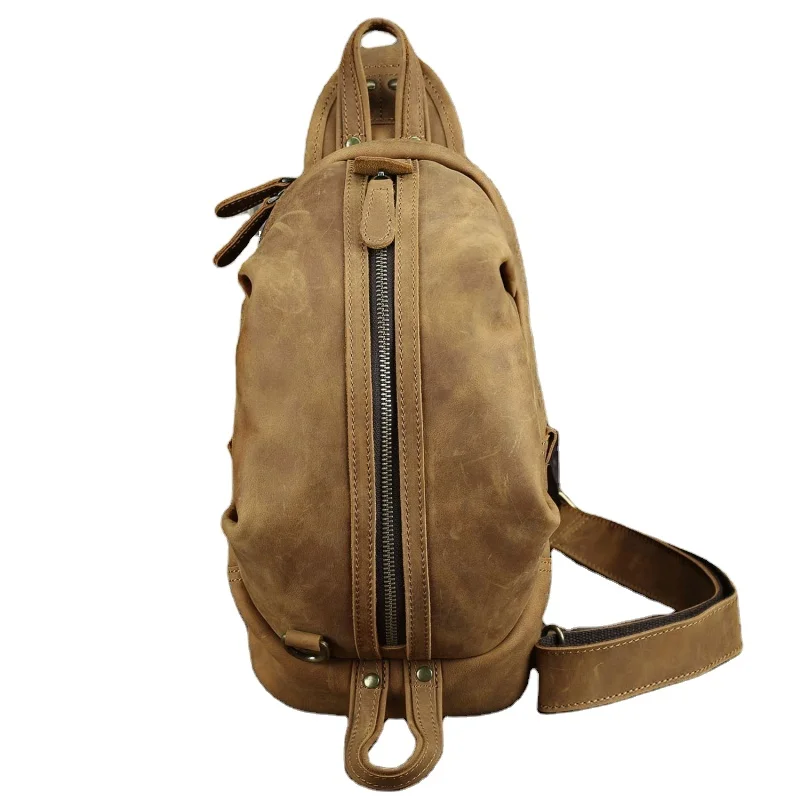 

2020 New Genuine Leather high capacity shoulder bag Men top layer cowhide Chest bags sport leisure messenger bag XB004