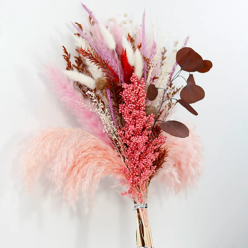 

Low moq Boho Flowers Orange Pampas Grass Decor Fluffy Dried Flower Bouquet Dry Pompas Pampas Grass Bouquet