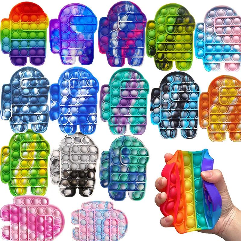 

2021 Hot Sale Among us Push Silicone Bubble Autism Game Stress Relief Toys Sensory Amongus Fidget Toy For Kids Children, Rainbow,solid color,camo color,tie dye