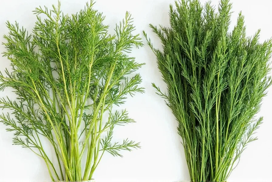 Fresh dill weed leaves compared to dried dill herb