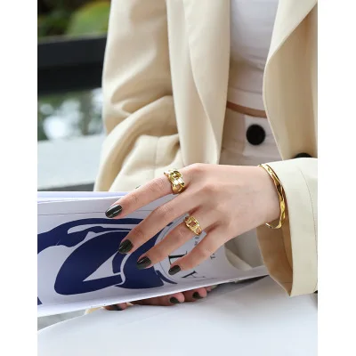 

High Quality Gold Plated Chunky Chain Adjustable Rings for Women Jewelry
