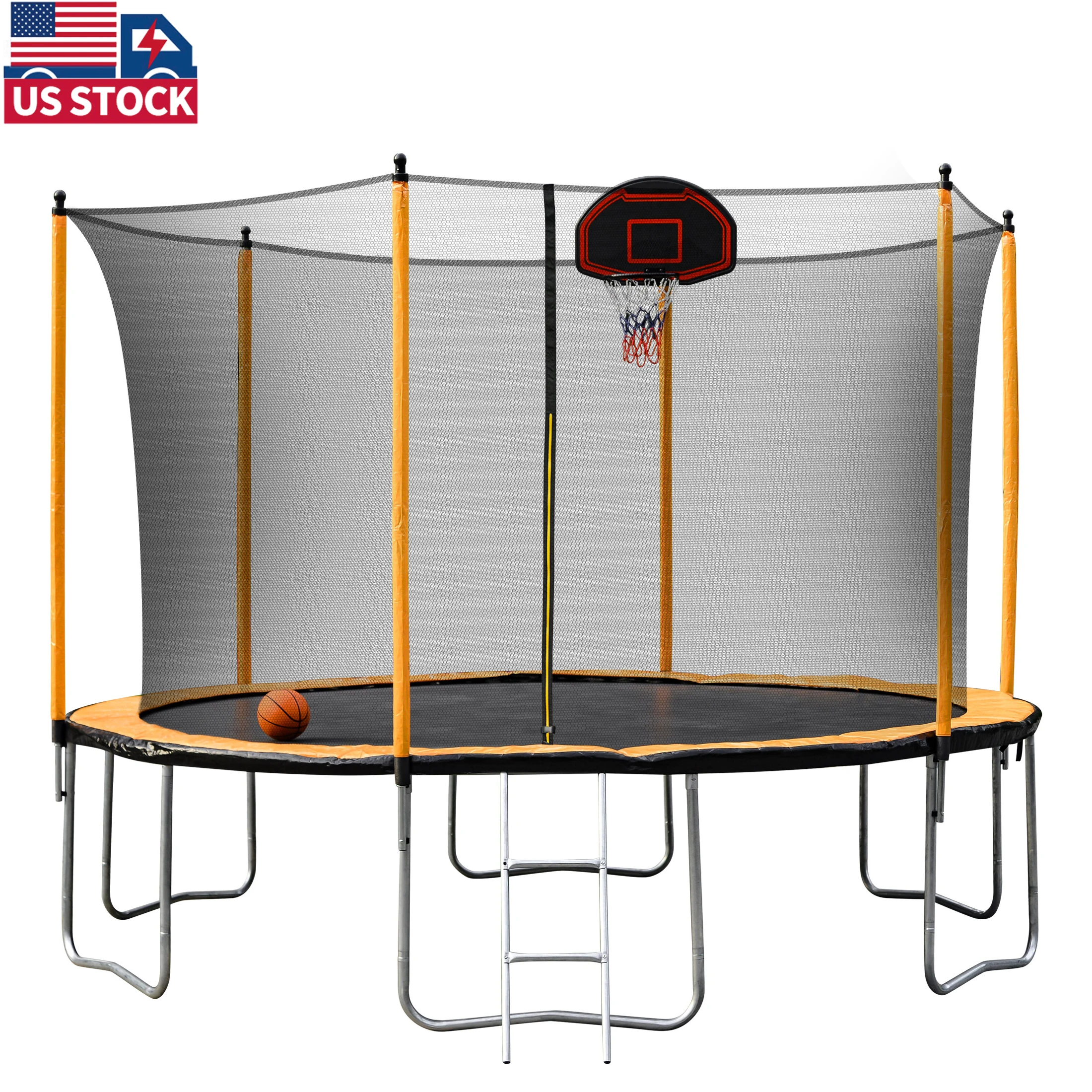 

USA local delivery Round Recreational 12 feet Trampolines with Sprinkler Ladder Enclosure Net
