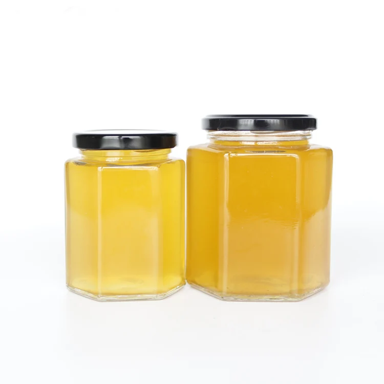 

High quality clear empty 60ml 180ml 280ml 380ml hexagon glass honey jar for canning jam