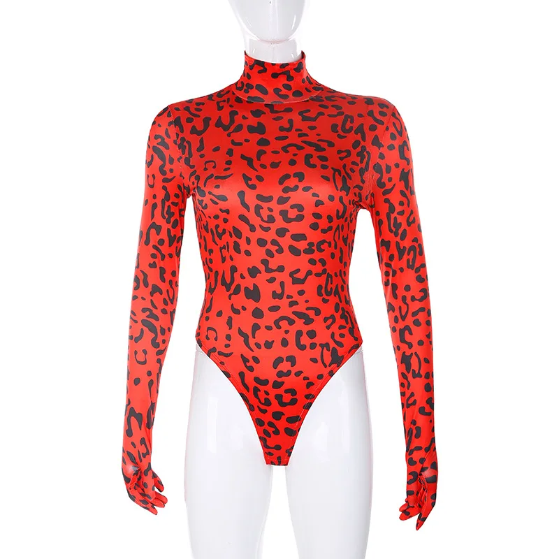 Long Sleeve High Neck Women Leopard Transgender Female Bodysuit Mujer ...