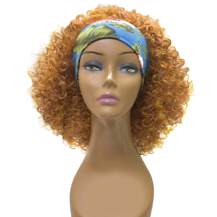 

Novelties Fashionable Blonde Color Fluffy Curly Messy Synthetic Headband For Black Woman Kinky Elastic Afro Headband Wigs, Customizable all color