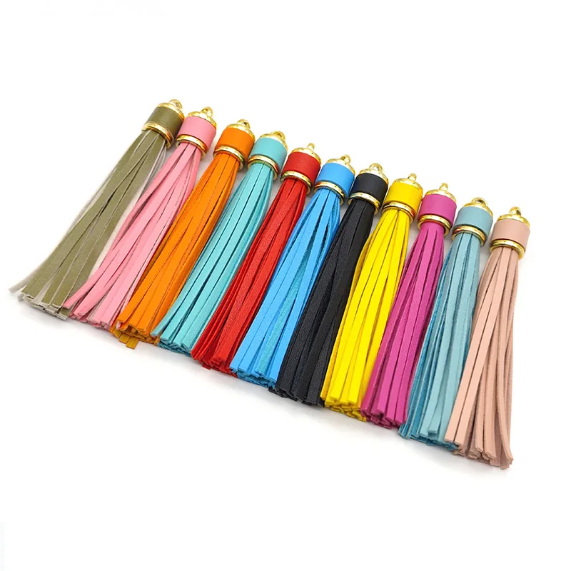 

Hot Selling 30 Colors 10cm Length PU Leather Tassel Colorful Tassel Hanging Rope Fringe For Keychain Bracelet Jewelry Accessory