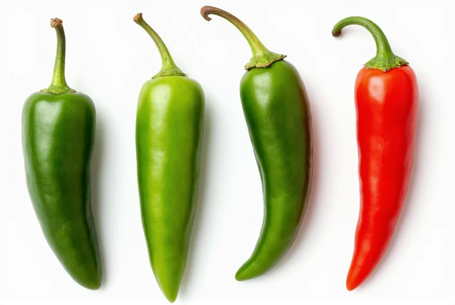 Comparison of common pepper varieties showing bell pepper, jalapeño, habanero, and cayenne peppers side by side