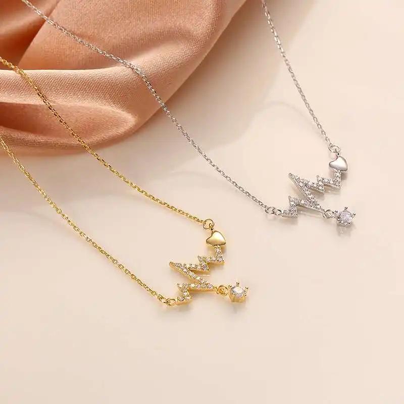 

S925 sterling silver ECG necklace female full diamond art small fresh heart clavicle chain pendant wholesale accessories