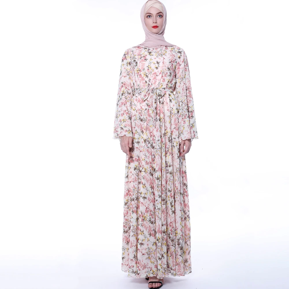 

Top quality printed chiffon muslim fashion abaya, Photo color ,pink