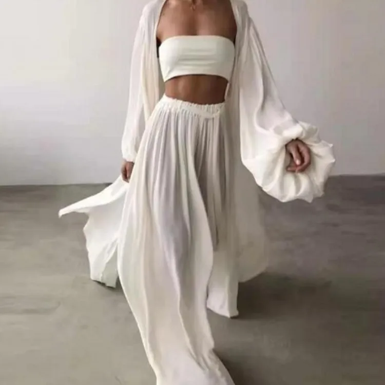 

Women's Sets Three Piece Set Fashion Soft Wrap Cardigan Tops High Waist Pants Women Suits Casual Tracksuits Homewear C14599