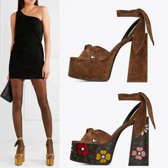 

Women Platform High heel Cross Straps Sandals Sexy Chunky Heel Bowknot Sandals, Brown,black,gold,red,yellow