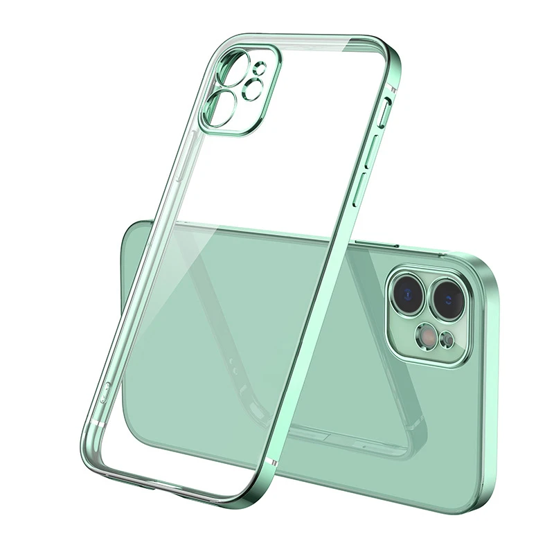 

New Plating Frame Cover Silicone Ultra-thin Soft Fine Hole Straight Side Square Electroplated Case For iPhone