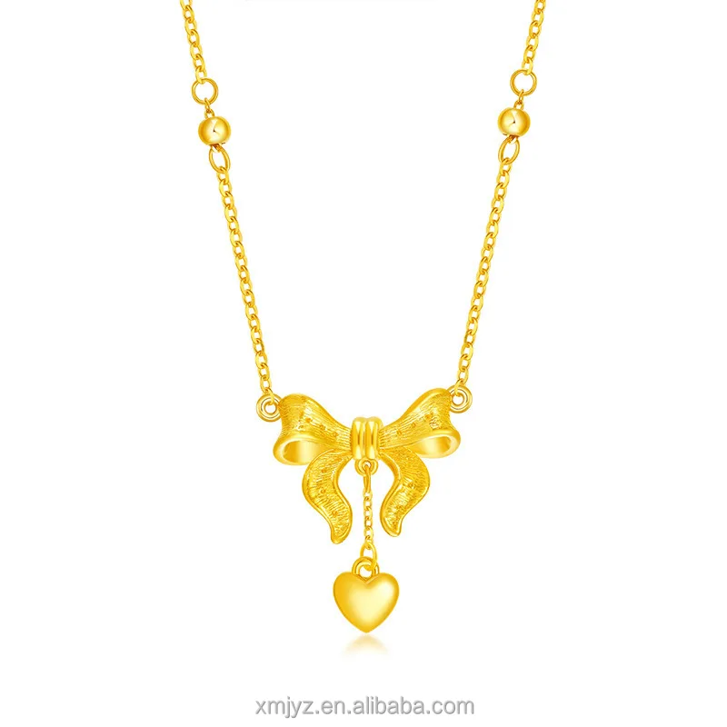 

Certified 999 Pure Gold Necklace 5G On The Run Princess Bowknot Sets Chain Light Luxury Water Shell Holiday Gift